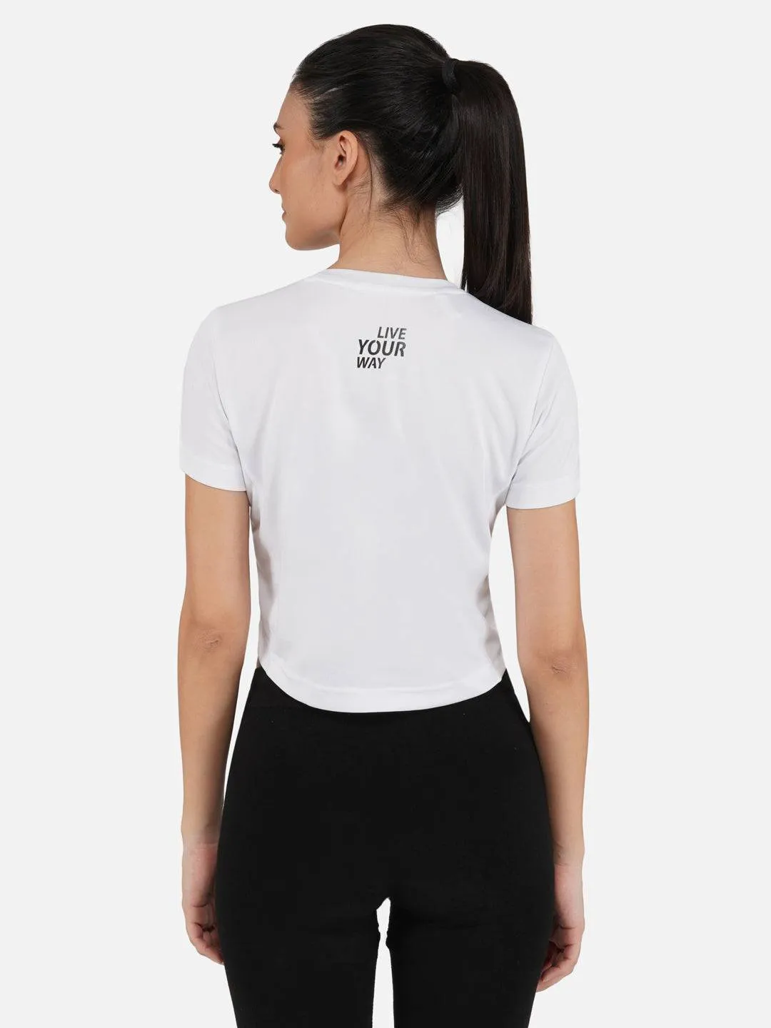 DriDOT Crop Top T Shirt Apparel Long Back Believe White Women RWW2034