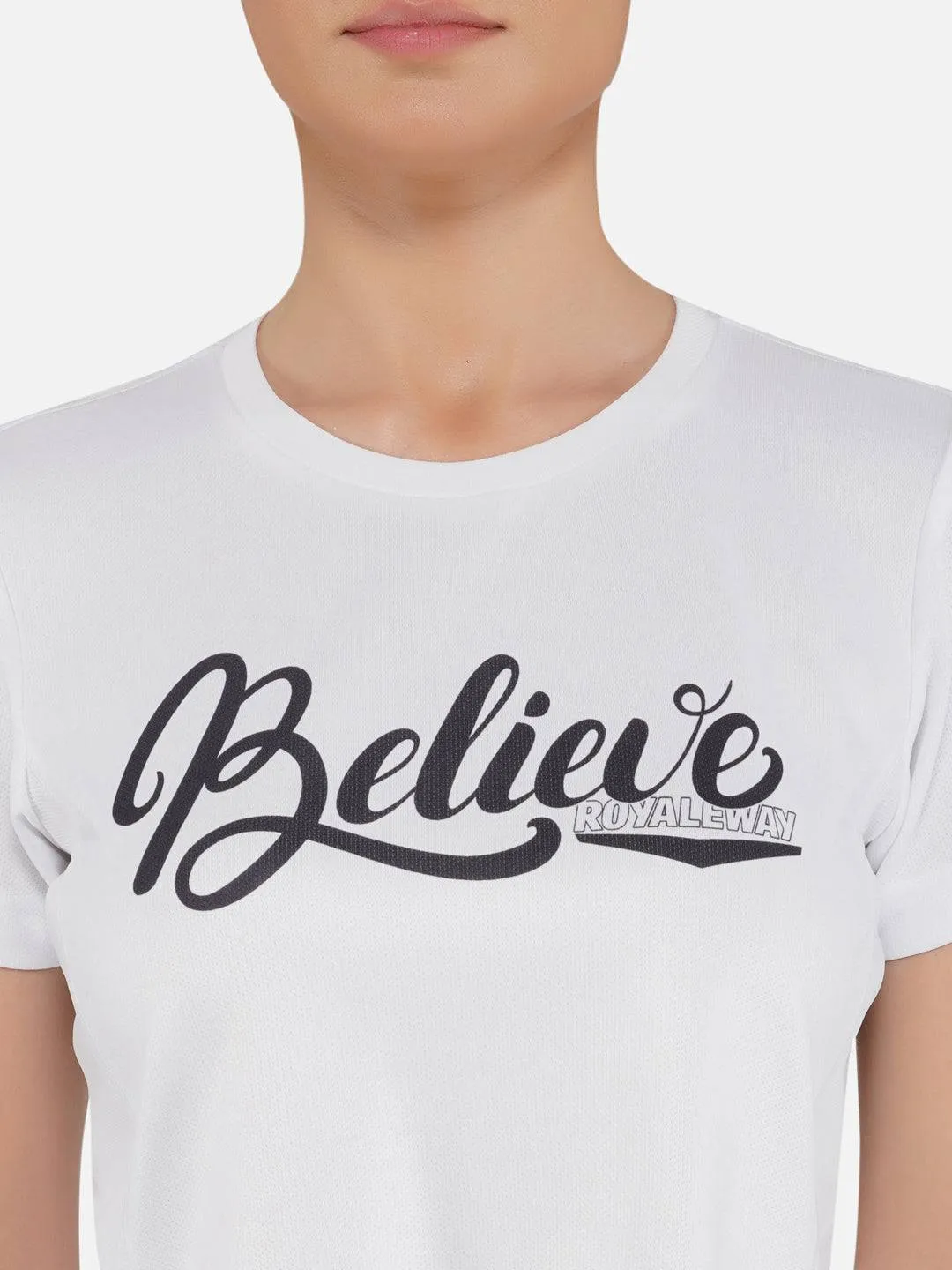 DriDOT Crop Top T Shirt Apparel Long Back Believe White Women RWW2034