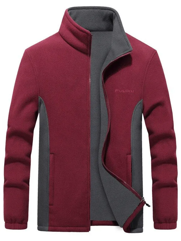 Men's Zipper Fleece Jacket with Stand Collar / Sports Male Clothing - SF0336