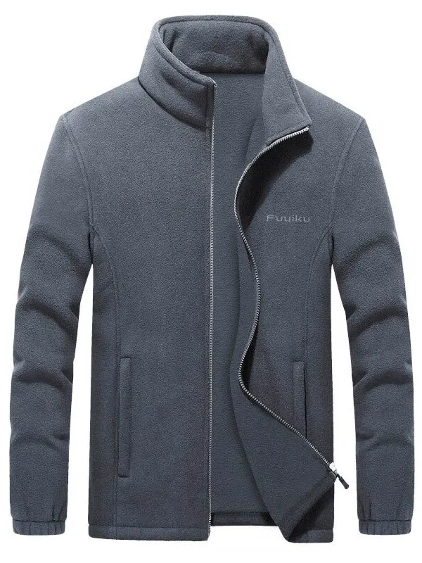 Men's Zipper Fleece Jacket with Stand Collar / Sports Male Clothing - SF0336